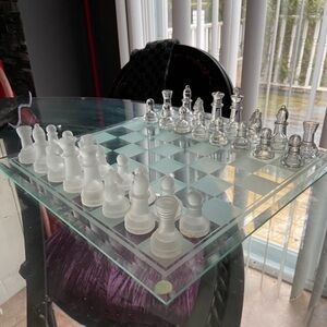 Glass Chess Set with Frosted and Pieces & board